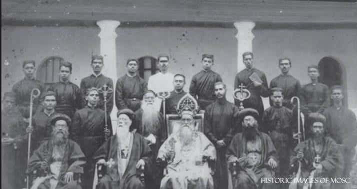 An image of Cath. Geevarghese II along with St. Dionysius the Illuminator and other bishops.