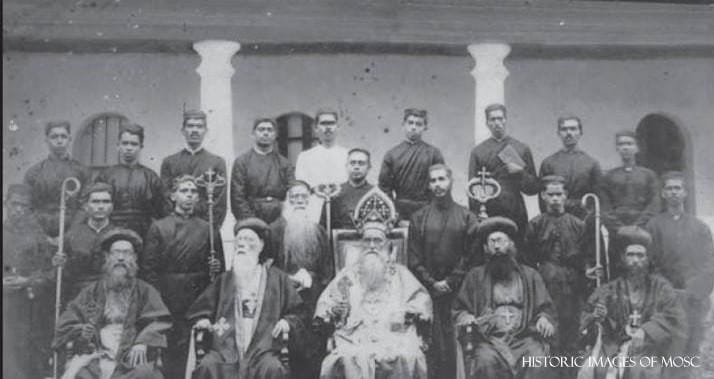 An image of Cath. Geevarghese II along with St. Dionysius the Illuminator and other bishops.