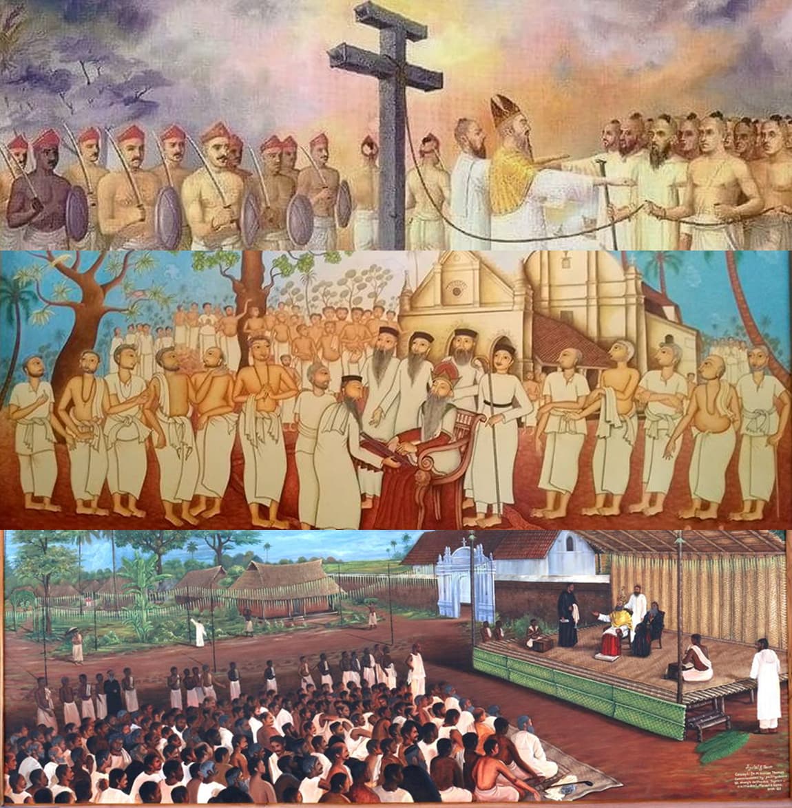 Collage of Coonan Cross Oath, Arthat 1806, and Mavelikkara 1836